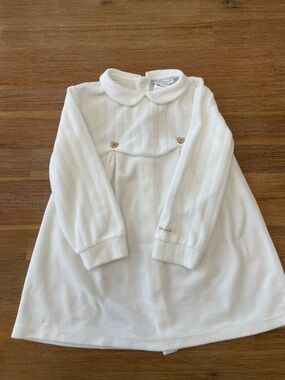 Tutto Piccolo White Long Sleeve Baby Dress with Peter Pan Collar